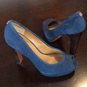 Navy blue Coach peep toe heels 10